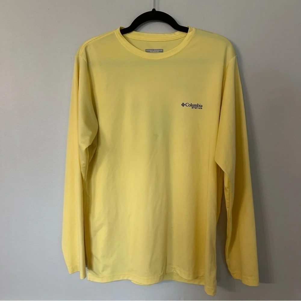 Columbia PFG Omni-Shade Sun Protection Yellow Long Sleeve Dri-Fit Shirt Sz S GUC